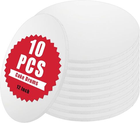 SHUESS 10 Pack Cake Drum 12 Inch Cake Boards, 1/3 Inch Thick Cake Drums White Cake Drum Board Smooth Edges Grease-Resistant Double-Sided Foil for Multi-Layer Cakes in Saudi Arabia