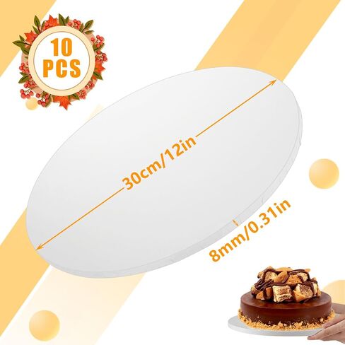 SHUESS 10 Pack Cake Drum 12 Inch Cake Boards, 1/3 Inch Thick Cake Drums White Cake Drum Board Smooth Edges Grease-Resistant Double-Sided Foil for Multi-Layer Cakes in Saudi Arabia