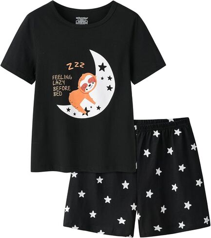 UNICABBIT21 Summer Pajamas for Girls Big Kids Cute Cartoon Soft Nighty Sleepwear 2-Piece Short Sleeve Set Size 6-16 in Saudi Arabia