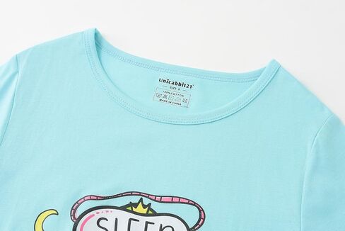 UNICABBIT21 Summer Pajamas for Girls Big Kids Cute Cartoon Soft Nighty Sleepwear 2-Piece Short Sleeve Set Size 6-16 in Saudi Arabia