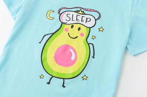 UNICABBIT21 Summer Pajamas for Girls Big Kids Cute Cartoon Soft Nighty Sleepwear 2-Piece Short Sleeve Set Size 6-16 in Saudi Arabia