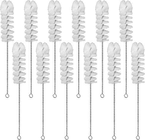 EISCO 12PK Nylon Cleaning Brushes with Fan-Shaped Ends, 9.25" - Twisted Stainless Steel Wire Handle - Ideal for 0.3" - 0.5" Diameter Tubes, Bottles, Cylinders, Flasks, Straws - in Saudi Arabia