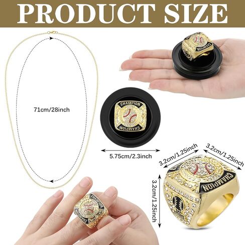 Landical Baseball Championship Ring Baseball Champion Rings Softball Trophy Award Gift with Display Neck Chain and Stand for Tournament or League Baseball Champion Winner in Saudi Arabia