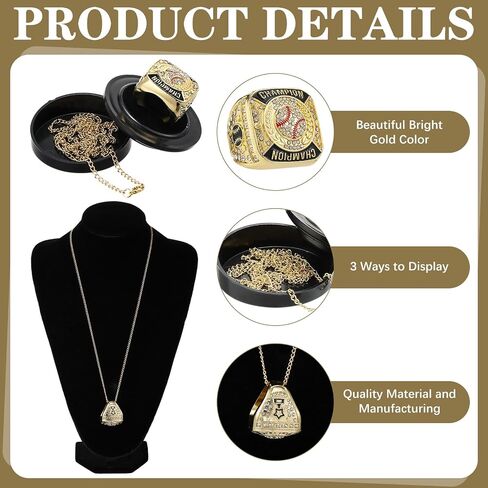 Landical Baseball Championship Ring Baseball Champion Rings Softball Trophy Award Gift with Display Neck Chain and Stand for Tournament or League Baseball Champion Winner in Saudi Arabia