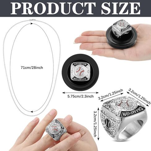 Landical Baseball Championship Ring Baseball Champion Rings Softball Trophy Award Gift with Display Neck Chain and Stand for Tournament or League Baseball Champion Winner in Saudi Arabia