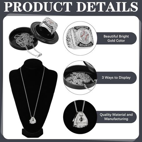 Landical Baseball Championship Ring Baseball Champion Rings Softball Trophy Award Gift with Display Neck Chain and Stand for Tournament or League Baseball Champion Winner in Saudi Arabia