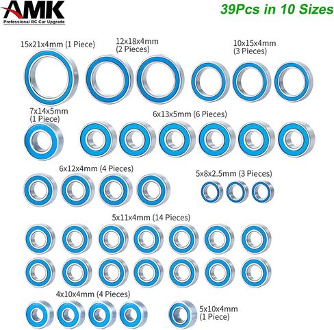 39Pcs TRX4 Metal Ball Bearings Kit, Rubber Sealed Axial SCX10 Bearings Set for 1/10 RC Crawler 92076-4 82046-4 Bronc TRX6 Slash UDR Tamiya TT-02 Semi in Saudi Arabia