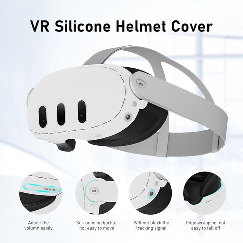 غطاء حماية من السيليكون VR متوافق مع ملحقات Quest 3، غطاء واقي لسماعات الرأس Meta/Quest 3VR، مقاوم للصدمات ومتين، سهل التنظيف (أسود/رمادي) (رمادي) in Kuwait