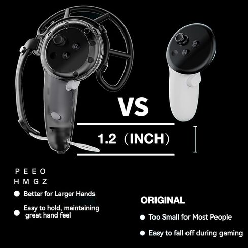 غطاء مقابض تحكم بمقبض ممتد من PEEOHMGZ لملحقات Meta Quest 3 VR، غطاء حماية وحدة تحكم تمديد مضاد للتصادم مع أشرطة قابلة للتعديل (أسود 1) in Kuwait