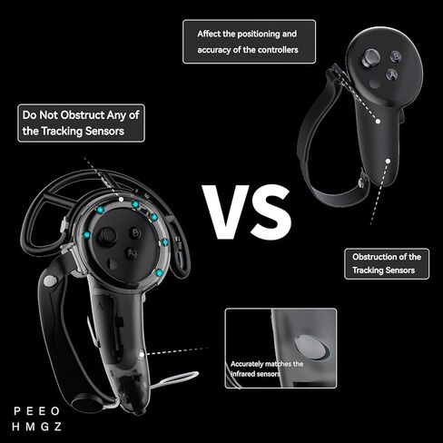 غطاء مقابض تحكم بمقبض ممتد من PEEOHMGZ لملحقات Meta Quest 3 VR، غطاء حماية وحدة تحكم تمديد مضاد للتصادم مع أشرطة قابلة للتعديل (أسود 1) in Kuwait