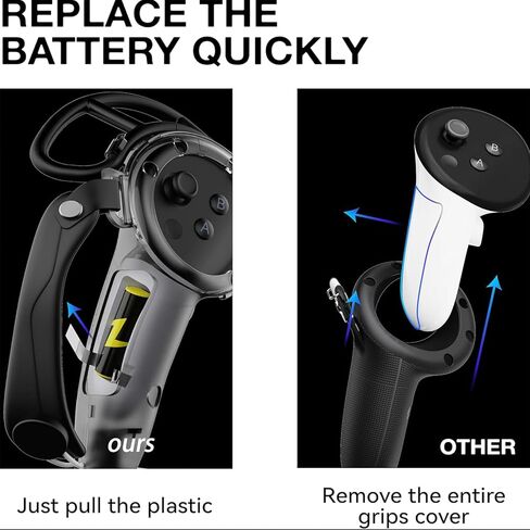 غطاء مقابض تحكم بمقبض ممتد من PEEOHMGZ لملحقات Meta Quest 3 VR، غطاء حماية وحدة تحكم تمديد مضاد للتصادم مع أشرطة قابلة للتعديل (أسود 1) in Kuwait