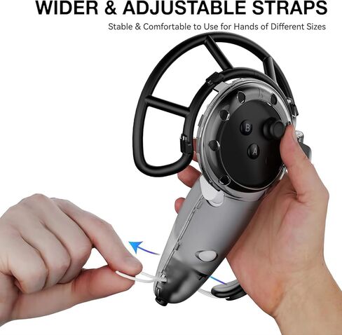 غطاء مقابض تحكم بمقبض ممتد من PEEOHMGZ لملحقات Meta Quest 3 VR، غطاء حماية وحدة تحكم تمديد مضاد للتصادم مع أشرطة قابلة للتعديل (أسود 1) in Kuwait