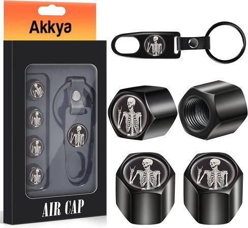 Akkya Tire Valve Stem Caps Cover for Car Bike Bicycle Motorcycles Tractors Mountain Bikes Trucks Cool Character Black Metal Chrome Tire Air Pressure Covers Wheel Accessories Parts in Saudi Arabia