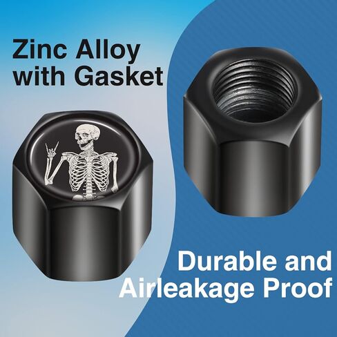 Akkya Tire Valve Stem Caps Cover for Car Bike Bicycle Motorcycles Tractors Mountain Bikes Trucks Cool Character Black Metal Chrome Tire Air Pressure Covers Wheel Accessories Parts in Saudi Arabia