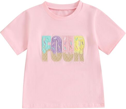 Toddler Baby Girl 2nd 3rd 4th Birthday Outfit T-Shirt | Ice Cream Two Three Four Year Old Birthday Short Sleeve T-Shirt, Summer Clothes in Saudi Arabia