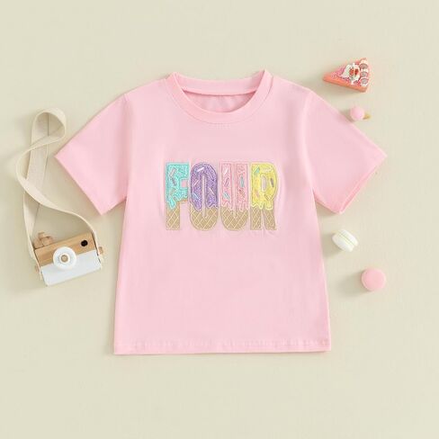 Toddler Baby Girl 2nd 3rd 4th Birthday Outfit T-Shirt | Ice Cream Two Three Four Year Old Birthday Short Sleeve T-Shirt, Summer Clothes in Saudi Arabia