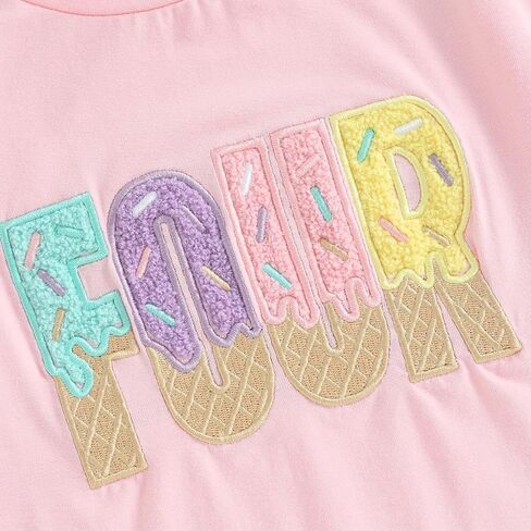 Toddler Baby Girl 2nd 3rd 4th Birthday Outfit T-Shirt | Ice Cream Two Three Four Year Old Birthday Short Sleeve T-Shirt, Summer Clothes in Saudi Arabia