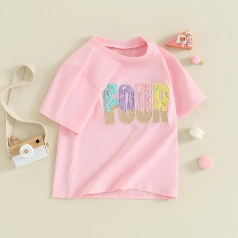 Toddler Baby Girl 2nd 3rd 4th Birthday Outfit T-Shirt | Ice Cream Two Three Four Year Old Birthday Short Sleeve T-Shirt, Summer Clothes in Saudi Arabia