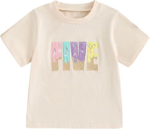 Toddler Baby Girl 2nd 3rd 4th Birthday Outfit T-Shirt | Ice Cream Two Three Four Year Old Birthday Short Sleeve T-Shirt, Summer Clothes in Saudi Arabia