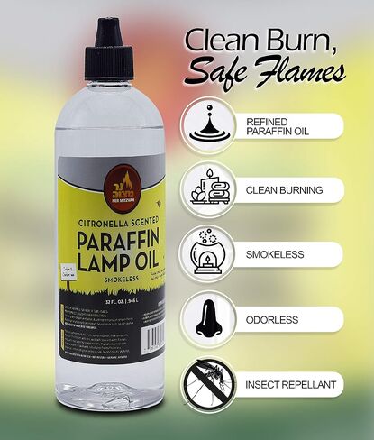 Citronella Scented Lamp Oil, 32 Ounce - Smokeless and Odorless Insect and Mosquito Repellent Paraffin Lamp Oil for Indoor and Outdoor Lanterns, Torches, Oil Candle - by Ner Mitzvah in Kuwait