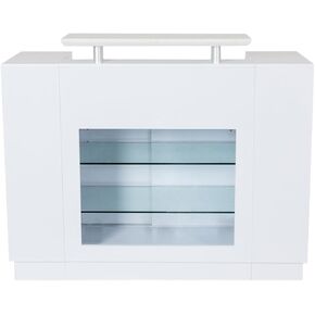 J & A Granite Top Reception Desk, Modern White Wood Finish, White Granite Counter, 2 Glass Front Display Shelves, 2 Cabinets & Drawers for Salon, Spa, or Office - JA-KM-RECP-R025 in Saudi Arabia