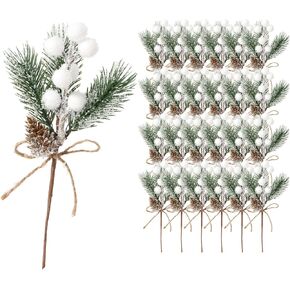 ALAGIRLS 8 قطع 8 بوصات من صنوبر عيد الميلاد، فروع إبر الصنوبر الاصطناعية مع سيقان التوت الأحمر، فروع أكواز الصنوبر الصغيرة المزيفة من هولي التوت للحرف اليدوية شجرة عيد الميلاد DIY إكليل عطلة إكليل in Kuwait