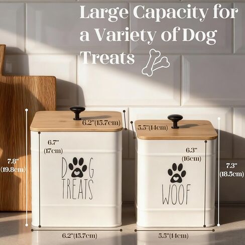 PERFNIQUE Dog Treat Container, Airtight Dog Treat Jar Set of 2, Dog Cookie Jar for kitchen Counter, Pet Treat Container, Dog Treat Canister and Storage, 7.8x6.2 & 7.3x5.5(White) in Saudi Arabia