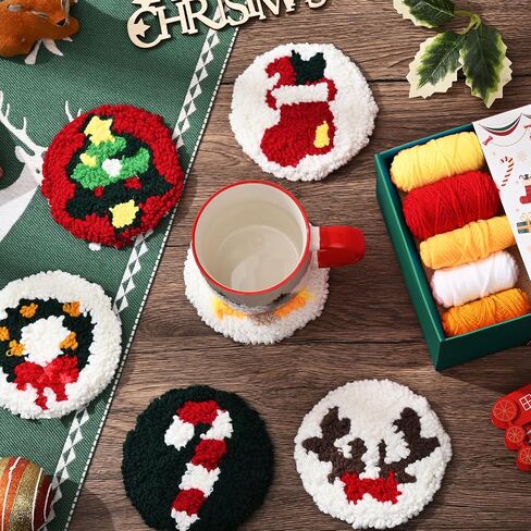 طقم إبر خرامة عيد الميلاد 6 قطع من Atawlege، مجموعة تطريز بإبرة خرامة ذاتية الصنع للبالغين والأطفال المبتدئين، هدية أكواب شجرة عيد الميلاد سانتا كلوز مع خيوط أدوات طوقية من قماش الراهب in Kuwait