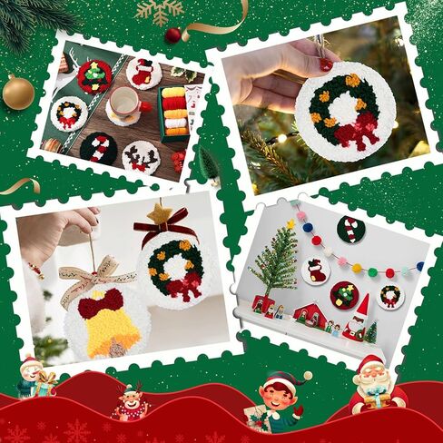 طقم إبر خرامة عيد الميلاد 6 قطع من Atawlege، مجموعة تطريز بإبرة خرامة ذاتية الصنع للبالغين والأطفال المبتدئين، هدية أكواب شجرة عيد الميلاد سانتا كلوز مع خيوط أدوات طوقية من قماش الراهب in Kuwait