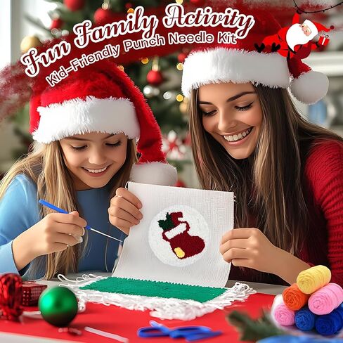 طقم إبر خرامة عيد الميلاد 6 قطع من Atawlege، مجموعة تطريز بإبرة خرامة ذاتية الصنع للبالغين والأطفال المبتدئين، هدية أكواب شجرة عيد الميلاد سانتا كلوز مع خيوط أدوات طوقية من قماش الراهب in Kuwait