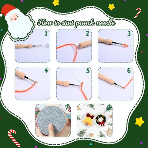 طقم إبر خرامة عيد الميلاد 6 قطع من Atawlege، مجموعة تطريز بإبرة خرامة ذاتية الصنع للبالغين والأطفال المبتدئين، هدية أكواب شجرة عيد الميلاد سانتا كلوز مع خيوط أدوات طوقية من قماش الراهب in Kuwait