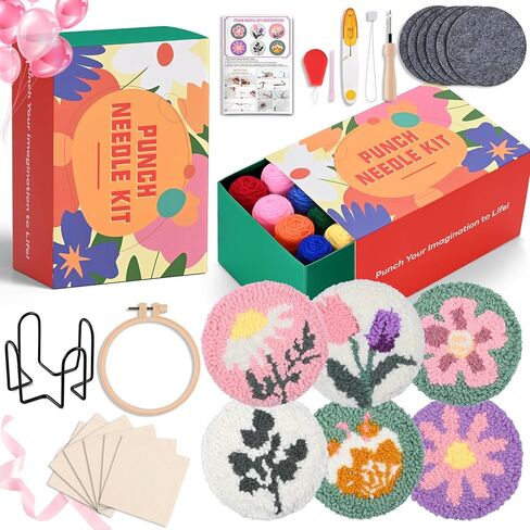 طقم إبر خرامة عيد الميلاد 6 قطع من Atawlege، مجموعة تطريز بإبرة خرامة ذاتية الصنع للبالغين والأطفال المبتدئين، هدية أكواب شجرة عيد الميلاد سانتا كلوز مع خيوط أدوات طوقية من قماش الراهب in Kuwait