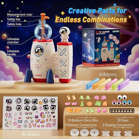 صاروخ فضائي بالون DIY مع مضخة، مجموعة بالونات ممتعة للأطفال من عمر 3 سنوات فما فوق، بالونات لاصقة مبتكرة، لعبة STEM، هدية مثالية لعيد الميلاد أو العطلات للأولاد والبنات in Kuwait