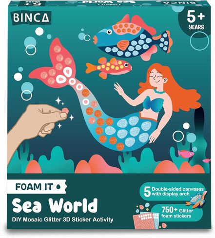 BINCA Foam Sticker Mosaic Art Activity, 750+ 3D Glitter Foam Stickers, 5 Winter Animals with Display Arch, Christmas Stocking Stuffers, DIY Mess-Free Activities, Gifts for Boys & Girls Ages 5,6,7,8 in Kuwait