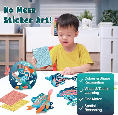 BINCA Foam Sticker Mosaic Art Activity, 750+ 3D Glitter Foam Stickers, 5 Winter Animals with Display Arch, Christmas Stocking Stuffers, DIY Mess-Free Activities, Gifts for Boys & Girls Ages 5,6,7,8 in Kuwait