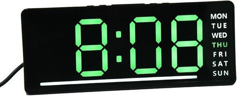 ساعة حائط رقمية مع شاشة LED كبيرة، ومؤقت العد التنازلي لدرجة الحرارة والتاريخ، وساعة منبه إلكترونية تعمل بمنفذ USB للمكتب، والمدرسة، والمطاعم، وغرفة المؤتمرات، وردهة الفندق أو المنزل (أخضر) in Saudi Arabia