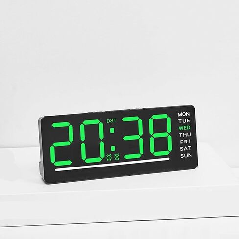 ساعة حائط رقمية مع شاشة LED كبيرة، ومؤقت العد التنازلي لدرجة الحرارة والتاريخ، وساعة منبه إلكترونية تعمل بمنفذ USB للمكتب، والمدرسة، والمطاعم، وغرفة المؤتمرات، وردهة الفندق أو المنزل (أخضر) in Saudi Arabia