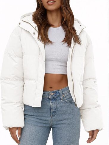 سترة تانكانيو النسائية القصيرة المنتفخة ذات القلنسوة الشتوية الكاجوال والمعاطف القصيرة الفضفاضة مع جيوب in Kuwait