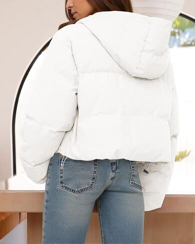 سترة تانكانيو النسائية القصيرة المنتفخة ذات القلنسوة الشتوية الكاجوال والمعاطف القصيرة الفضفاضة مع جيوب in Kuwait