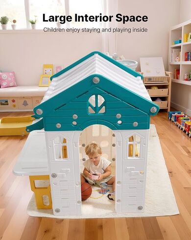 مسرح فيفور خارجي، ملعب للأطفال متعدد الاستخدامات مع منزلق، كرة سلة، تلسكوب، عجلة قيادة، نفق زحف، نافذة مبيعات، مجموعة لعب للأطفال بعمر 1+، هيكل لعب مفتوح، بلاستيك HDPE in Kuwait