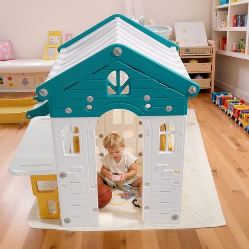 مسرح فيفور خارجي، ملعب للأطفال متعدد الاستخدامات مع منزلق، كرة سلة، تلسكوب، عجلة قيادة، نفق زحف، نافذة مبيعات، مجموعة لعب للأطفال بعمر 1+، هيكل لعب مفتوح، بلاستيك HDPE in Kuwait