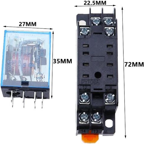 مفتاح التتابع الكهرومغناطيسي الصناعي MY2P مع قاعدة المقبس، تكوين DPDT المصغر، مؤشر LED، نماذج HH52P MY2NJ، قاعدة المقبس المتوافقة متضمنة (380 فولت تيار مستمر) in Kuwait