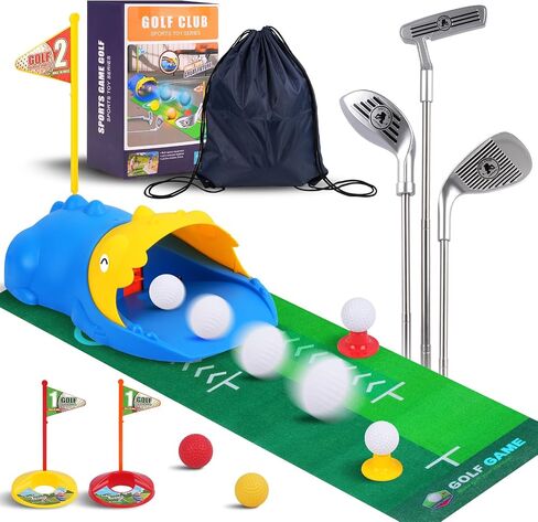 PINKPEACH Toddler Golf Set, 3-8 Kids Golf Set with Automatic Ball Return, Golf Mat, Glow Balls, Golf Balls, 3 Clubs & Golf Tees, Indoor & Outdoor Sports Game Toys for 3 4 5 6 7 8 Years Old Boys Girls in Saudi Arabia