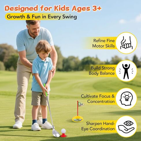 PINKPEACH Toddler Golf Set, 3-8 Kids Golf Set with Automatic Ball Return, Golf Mat, Glow Balls, Golf Balls, 3 Clubs & Golf Tees, Indoor & Outdoor Sports Game Toys for 3 4 5 6 7 8 Years Old Boys Girls in Saudi Arabia