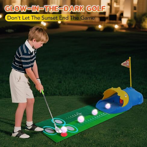 PINKPEACH Toddler Golf Set, 3-8 Kids Golf Set with Automatic Ball Return, Golf Mat, Glow Balls, Golf Balls, 3 Clubs & Golf Tees, Indoor & Outdoor Sports Game Toys for 3 4 5 6 7 8 Years Old Boys Girls in Saudi Arabia