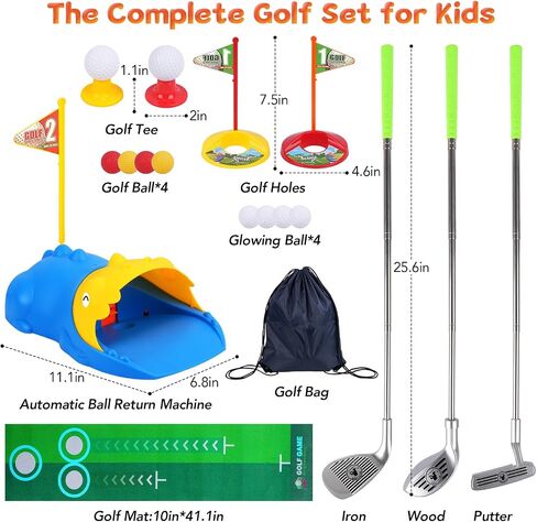 PINKPEACH Toddler Golf Set, 3-8 Kids Golf Set with Automatic Ball Return, Golf Mat, Glow Balls, Golf Balls, 3 Clubs & Golf Tees, Indoor & Outdoor Sports Game Toys for 3 4 5 6 7 8 Years Old Boys Girls in Saudi Arabia