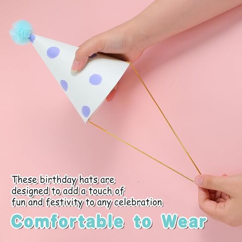 10 PCS Birthday Party Hats for Kids Adults, Colorful Cone Hat Decorations with Pom Poms for Toddler Girls Boys Baby Shower, Fun Party, Photo Props, Memorable Celebrations in Saudi Arabia