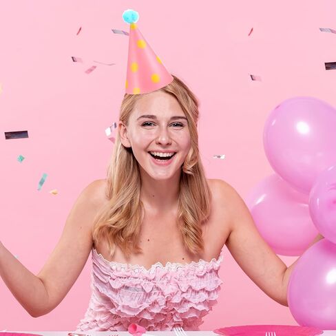 10 PCS Birthday Party Hats for Kids Adults, Colorful Cone Hat Decorations with Pom Poms for Toddler Girls Boys Baby Shower, Fun Party, Photo Props, Memorable Celebrations in Saudi Arabia