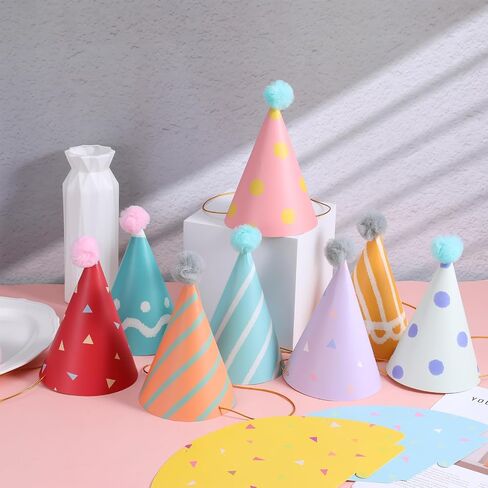 10 PCS Birthday Party Hats for Kids Adults, Colorful Cone Hat Decorations with Pom Poms for Toddler Girls Boys Baby Shower, Fun Party, Photo Props, Memorable Celebrations in Saudi Arabia