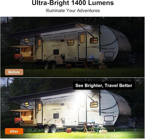 Aluminum RV LED Porch Light- Dual Color Switchable White & Amber, 1400LM Bright Outdoor Light, IP67 Waterproof 12-30V DC, for Campers, Trailers, Motorhomes (White Housing)- 1 Pack in Kuwait